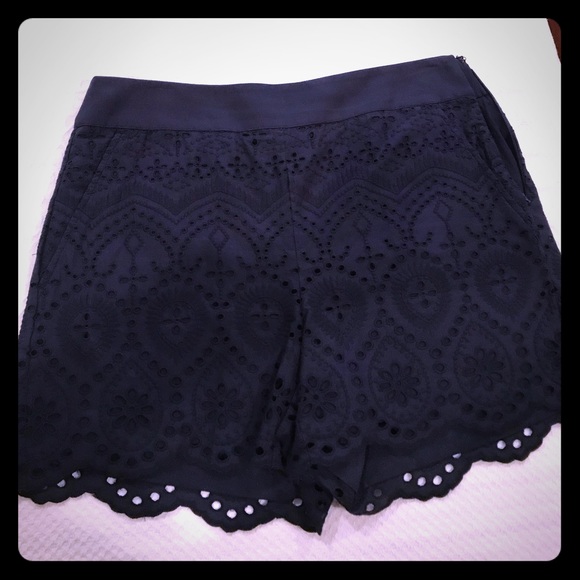 LOFT Pants - Loft Navy Scalloped Eyelet Shorts